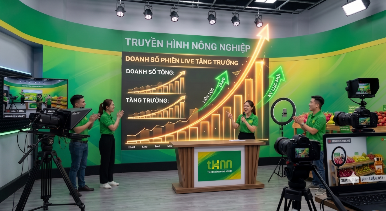Đội ngũ livestream nông nghiệp ăn mừng doanh số phiên live tăng trưởng